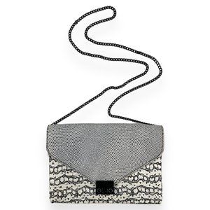 Loeffler Randall White & Black Snakeskin Leather Envelope Crossbody Bag